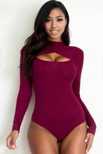 Front Cutout Long Sleeve Bodysuit: Olive / M