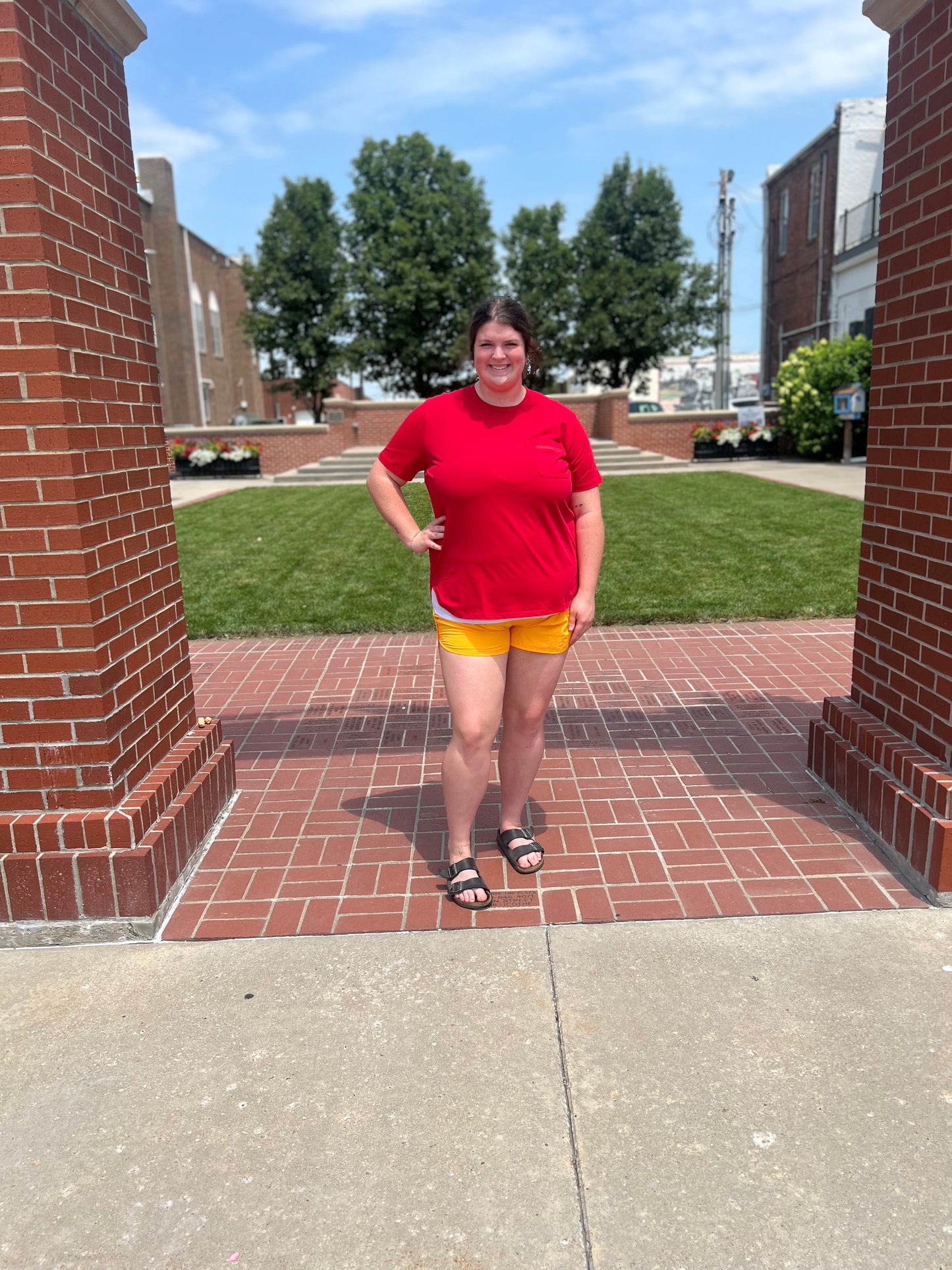 Smocked waistband yellow gold shorts