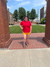 Smocked waistband yellow gold shorts