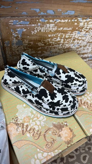 Black/white cow slip on