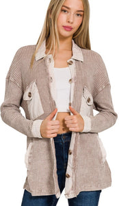 Cotton waffle shacket- ash mocha