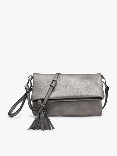 M1772 Austin Flapover Tassel Crossbody Clutch: Pewter