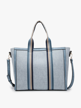 M2086CN Haley Canvas Tote w/ Contrast Straps: Grey-Blue