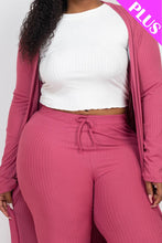 Plus Size Long Sleeve Cardigan & Pants Set: Olive / 1X