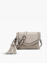 M1802A Sloane Flapover Crossbody w/ Whipstitch and Tassel: Parchment
