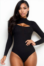 Front Cutout Long Sleeve Bodysuit: Olive / L