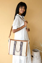 M2086CN Haley Canvas Tote w/ Contrast Straps: Grey-Blue