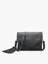 M1802A Sloane Flapover Crossbody w/ Whipstitch and Tassel: Parchment