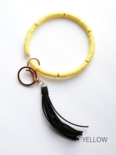 Heishi Beaded Key Ring with Tassel - solid and multi colored: Yellow