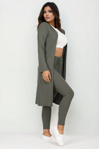 Ribbed Cardigan & Legging Set: Olive