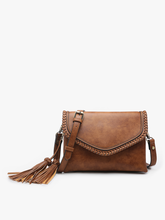 M1802A Sloane Flapover Crossbody w/ Whipstitch and Tassel: Parchment
