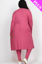Plus Size Long Sleeve Cardigan & Pants Set: Olive / 3X