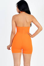 Ribbed Halter Neck Backless Romper: Black / S