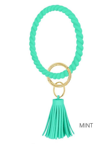Twisted Silicone Key Ring with Tassel Keychain wristlet: Mint
