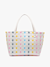 M2334 Abigail Basketweave Tote w/Vegan Leather Straps: Multi-Grey