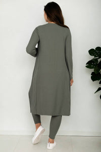 Ribbed Cardigan & Legging Set: Olive