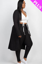 Plus Size Long Sleeve Cardigan & Pants Set: Olive / 1X