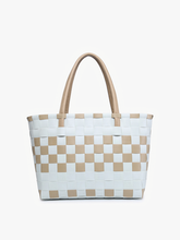 M2334 Abigail Basketweave Tote w/Vegan Leather Straps: Multi-Grey