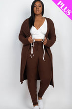 Plus Size Long Sleeve Cardigan & Pants Set: Olive / 3X
