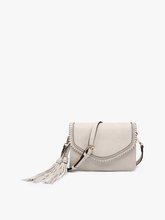 M1802A Sloane Flapover Crossbody w/ Whipstitch and Tassel: Parchment
