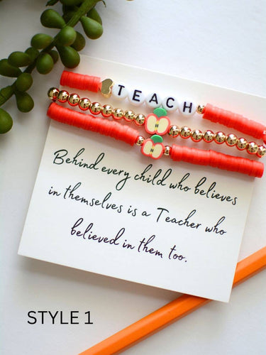 Teacher Bracelet stack on Inspirational THANK YOU Card gift: Style 1