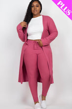 Plus Size Long Sleeve Cardigan & Pants Set: Olive / 2X