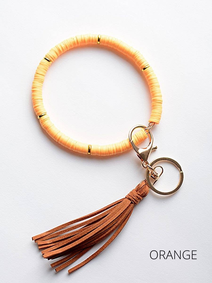 Heishi Beaded Key Ring with Tassel - solid and multi colored: Yellow