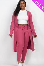 Plus Size Long Sleeve Cardigan & Pants Set: Olive / 2X