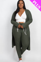 Plus Size Long Sleeve Cardigan & Pants Set: Olive / 3X