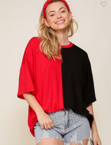 Red/black game day oversized tee