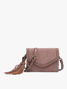 M1802SDE Sloane Suede Flapover Whipstitch Crossbody: Dark Brown