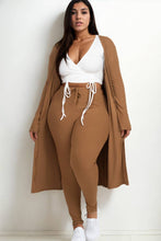 Plus Size Long Sleeve Cardigan & Pants Set: Olive / 3X