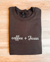 Coffee + Jesus Embroidery Sweatshirt: Pecan / M