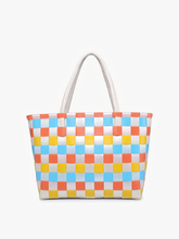 M2334 Abigail Basketweave Tote w/Vegan Leather Straps: Multi-Grey