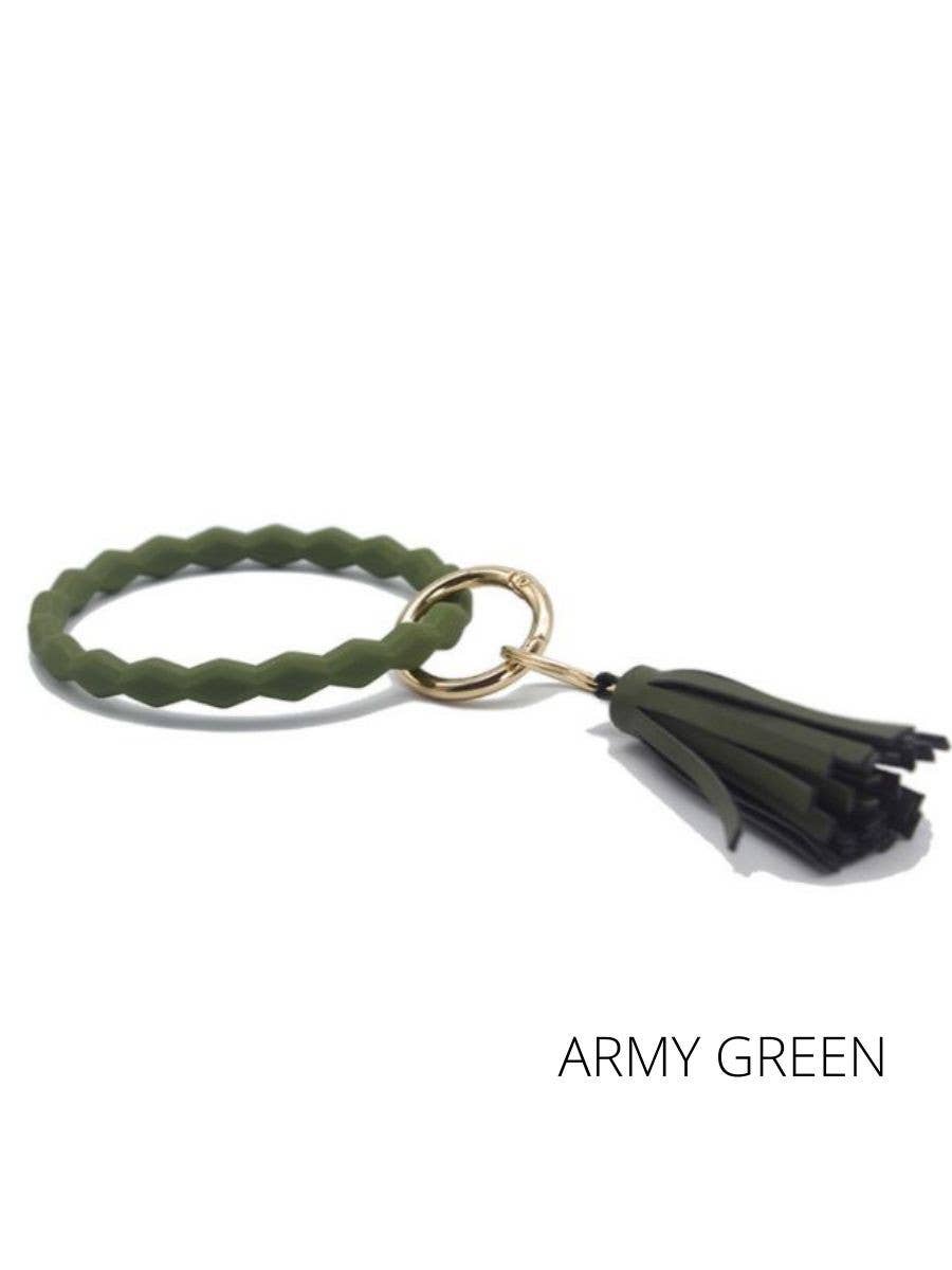 Triangle Diamond Silicone shaped Key Ring wristlet keychain: Army Green