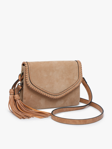 M1802SDE Sloane Suede Flapover Whipstitch Crossbody: Dark Brown