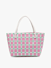 M2334 Abigail Basketweave Tote w/Vegan Leather Straps: Multi-Grey