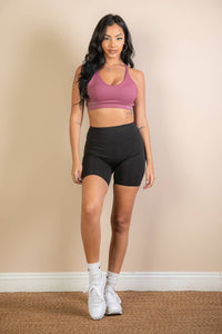 Criss Cross Back Sports Bra: BLACK / M