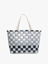 M2334 Abigail Basketweave Tote w/Vegan Leather Straps: Multi-Grey