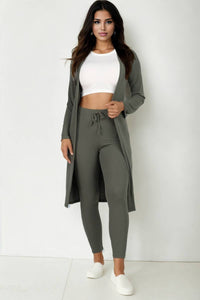Ribbed Cardigan & Legging Set: Olive