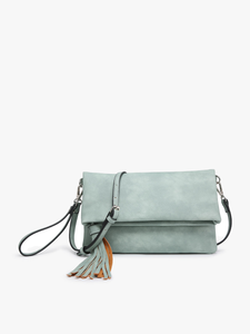 M1772 Austin Flapover Tassel Crossbody Clutch: Pewter