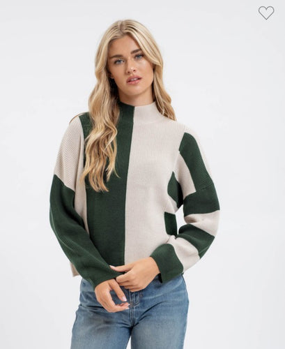 Stipe colorblock sweater-Hunter Green