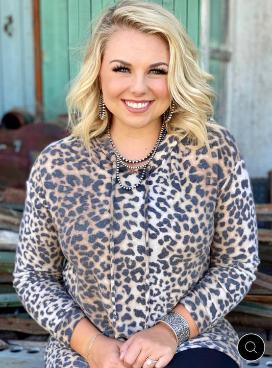Tan leopard fleece hoodie