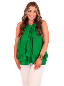 Zoey ruffle halter green