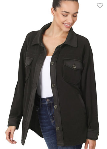 Oversized basic shacket-black