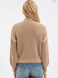 Colorblock knit sweater-ivory/tan