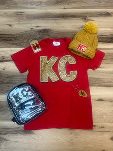 KC sequin stitching red tee