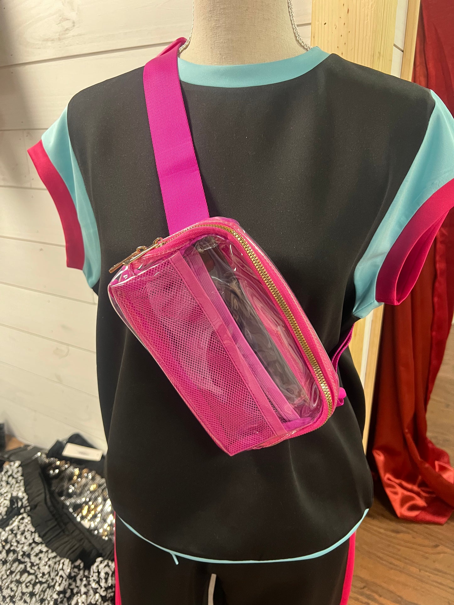 Clear pink belt bag