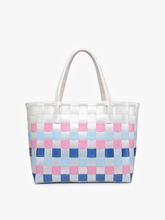 M2334 Abigail Basketweave Tote w/Vegan Leather Straps: Multi-Grey