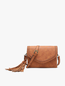 M1802SDE Sloane Suede Flapover Whipstitch Crossbody: Dark Brown